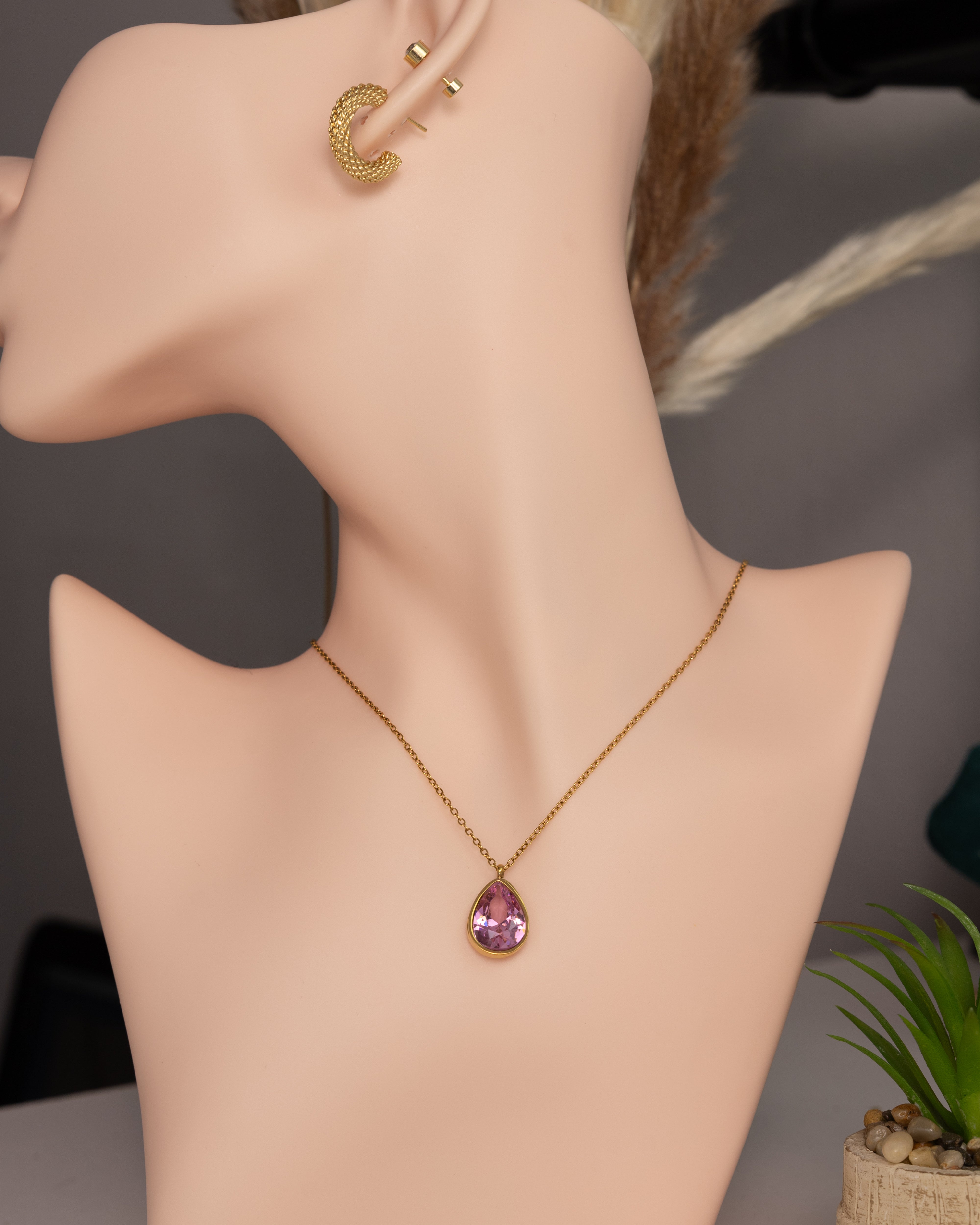 Radiant Teardrop Gem- Halskette-Pink - Glanzor