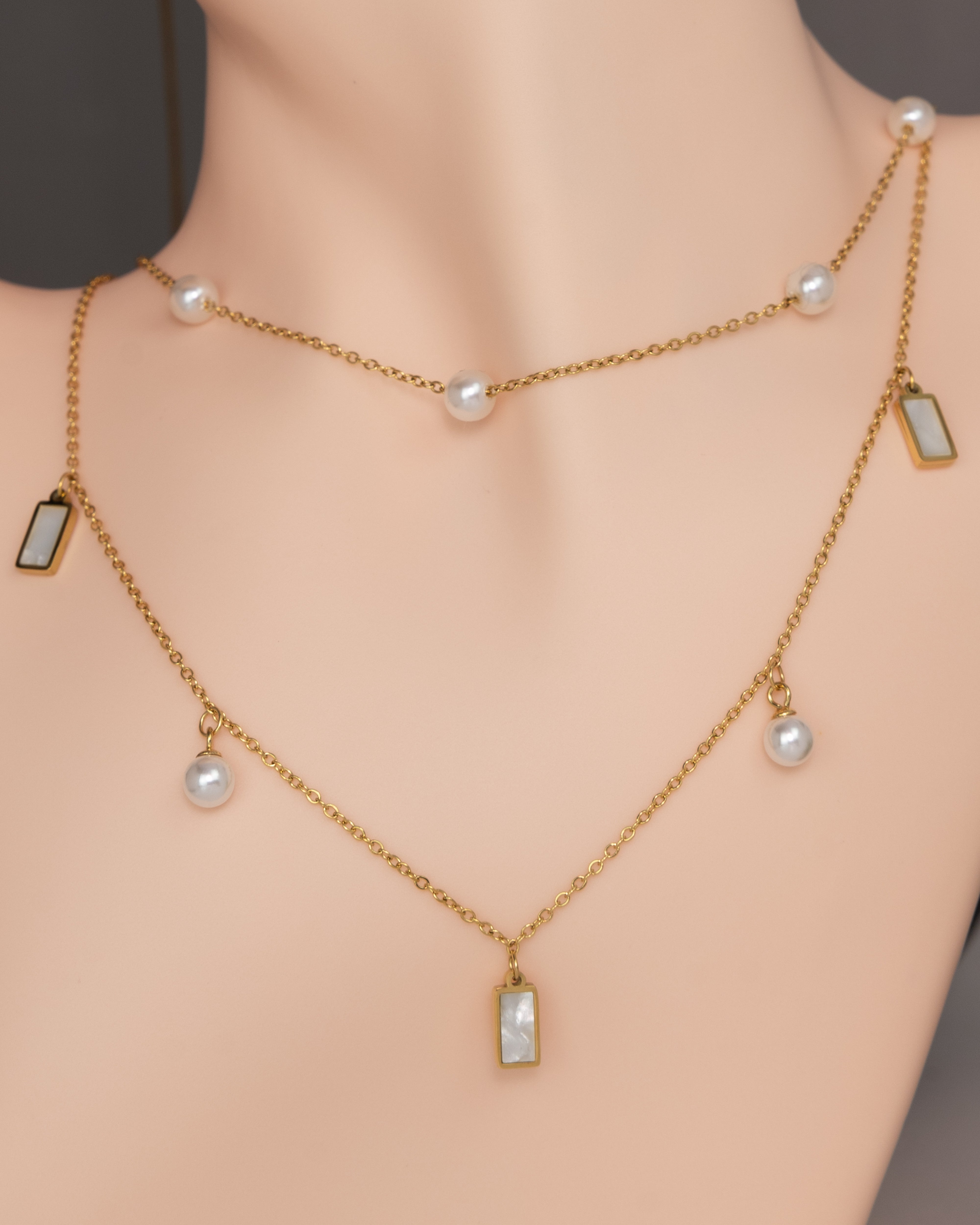 Iridescent Pearl&Shell Cascade-Halskette - Glanzor