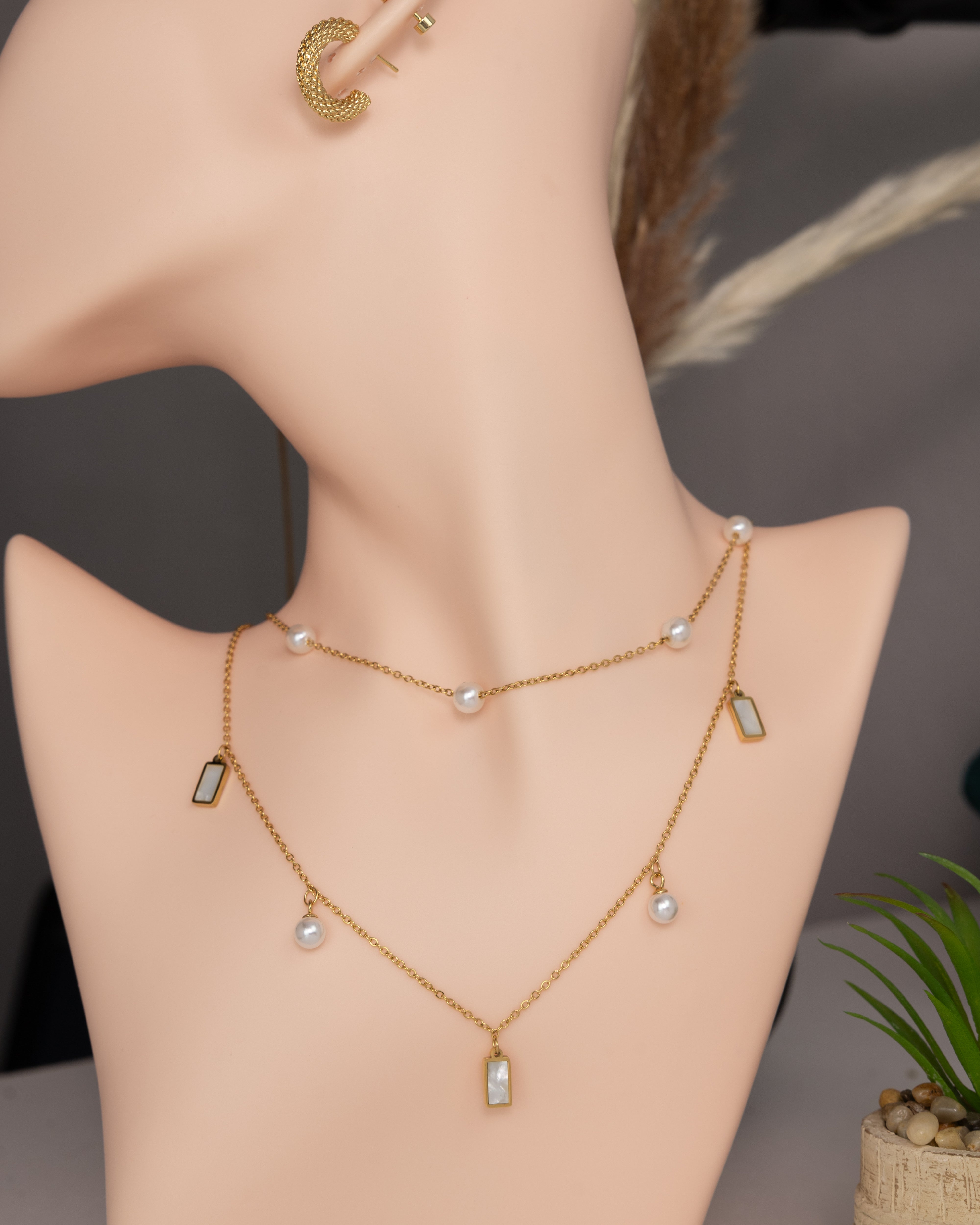Iridescent Pearl&Shell Cascade-Halskette - Glanzor