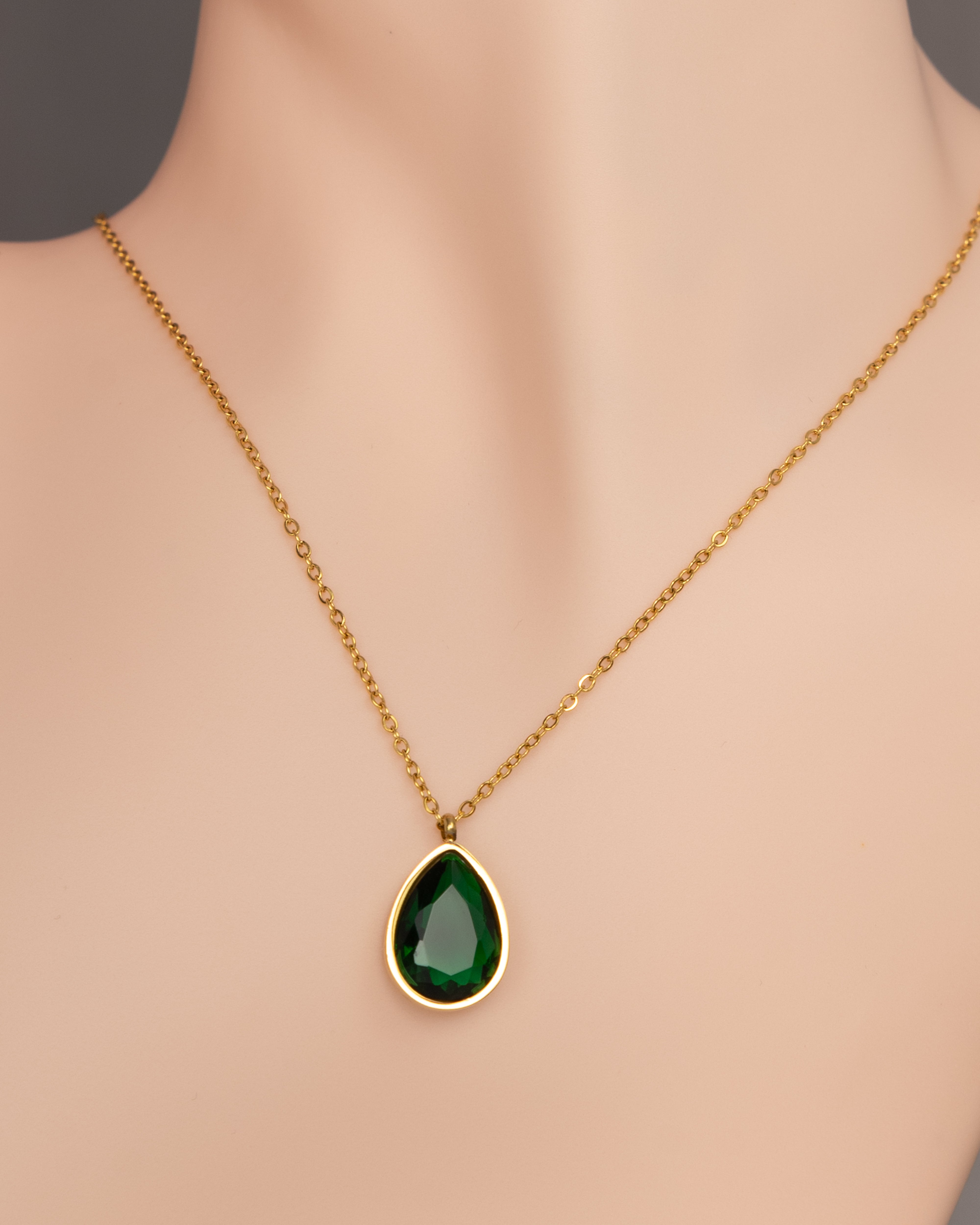 adiant Teardrop Gem Halskette- Grün - Glanzor
