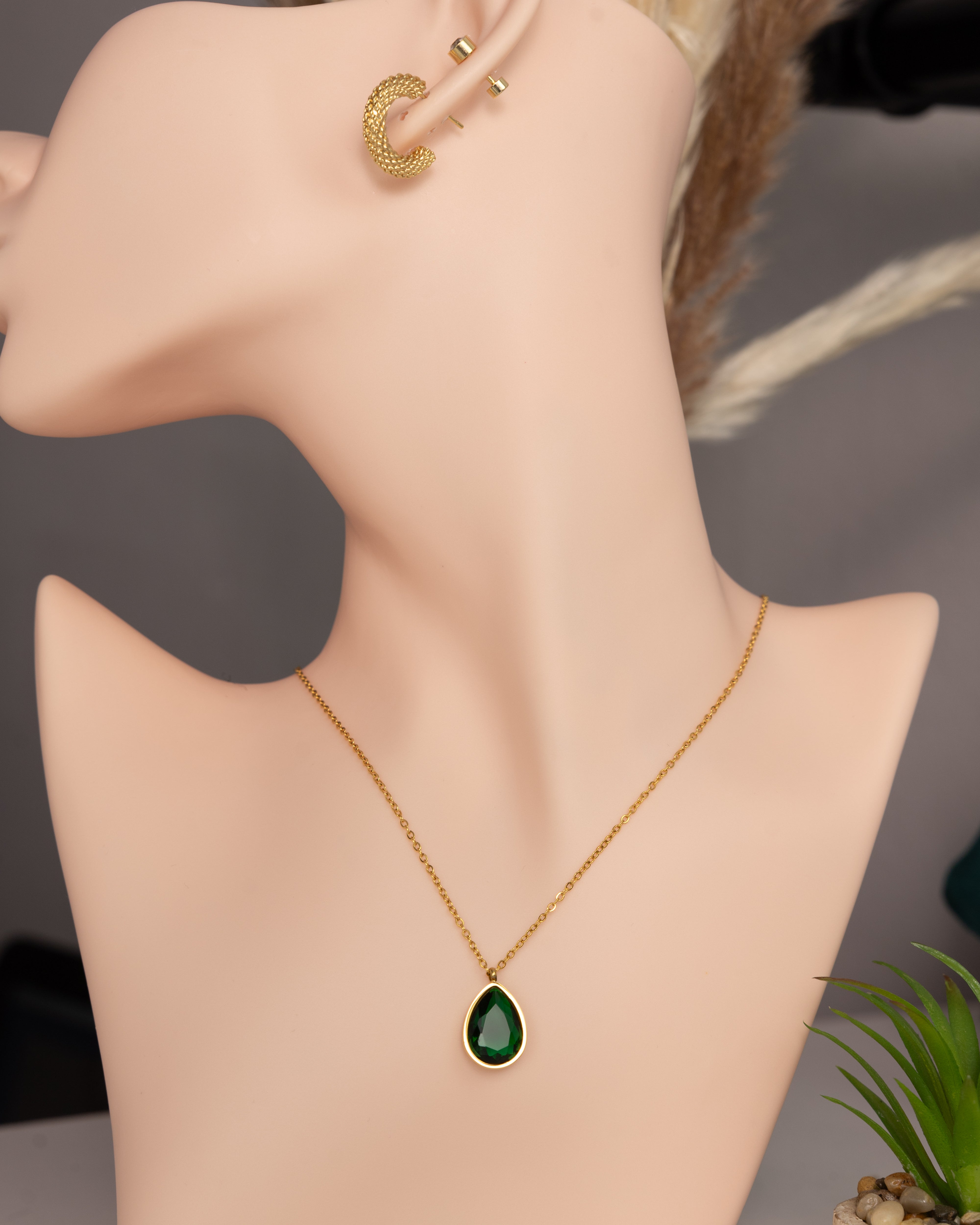 adiant Teardrop Gem Halskette- Grün - Glanzor