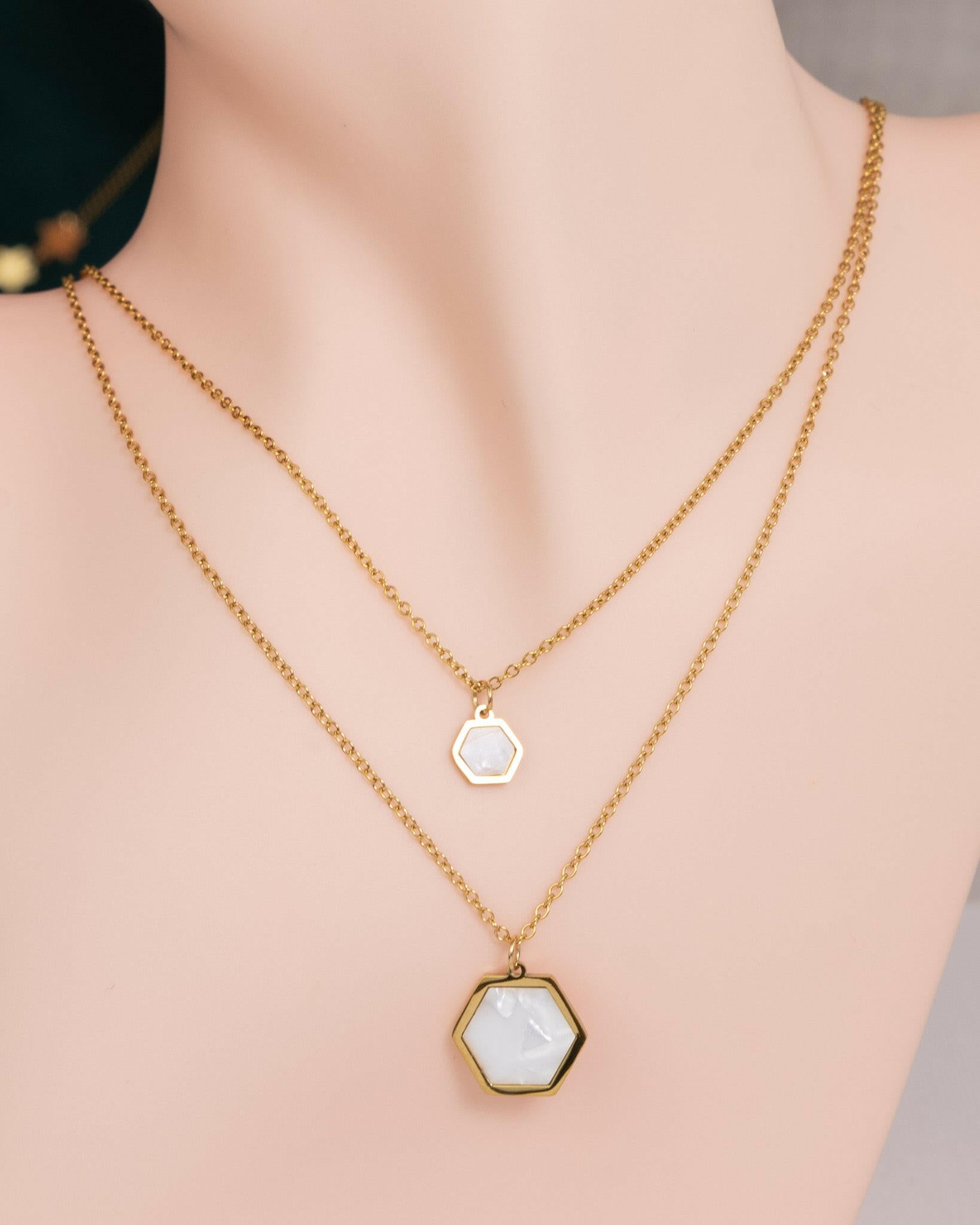 Hexagon Pearl Duo-Halskette - Glanzor