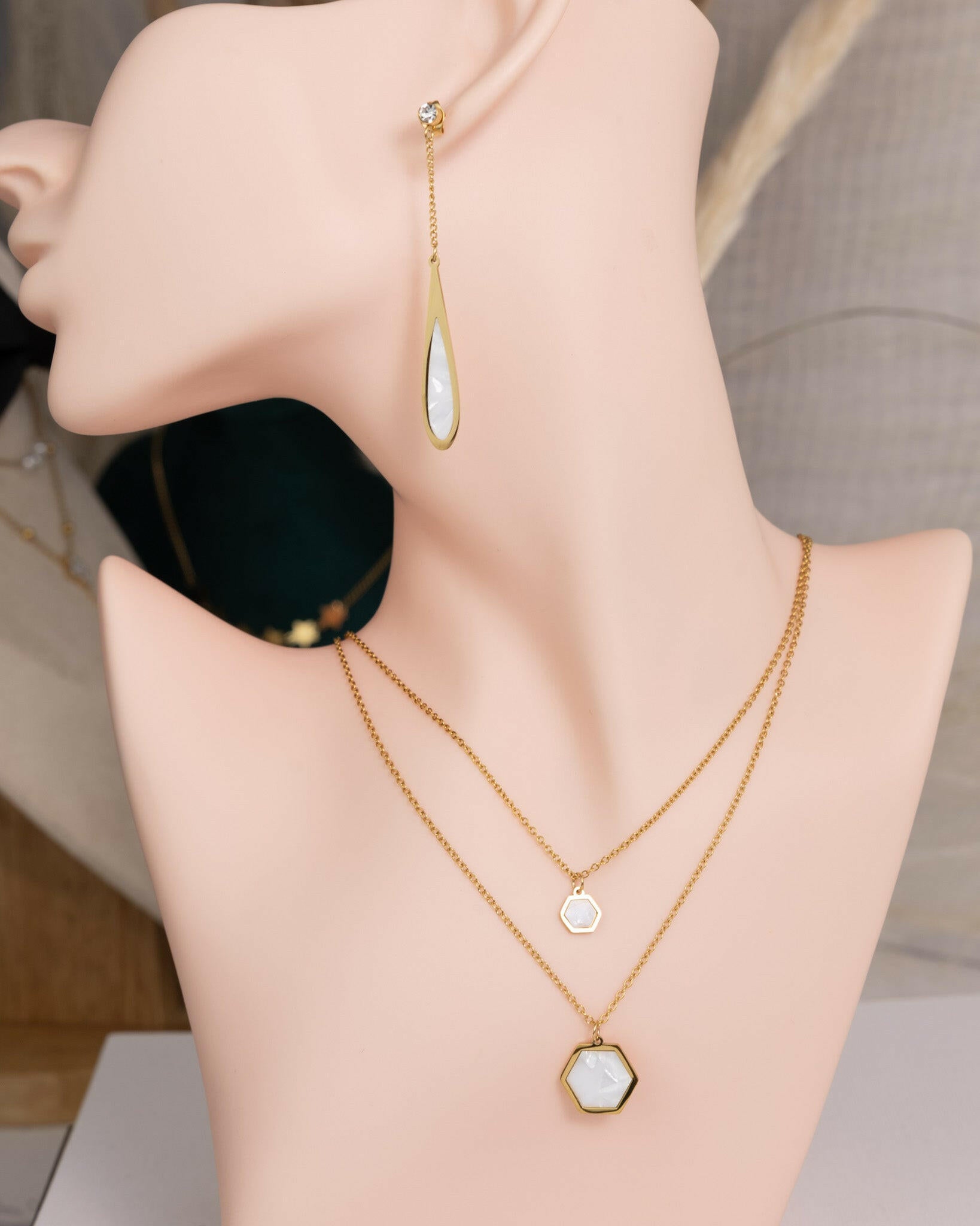 Hexagon Pearl Duo-Halskette - Glanzor
