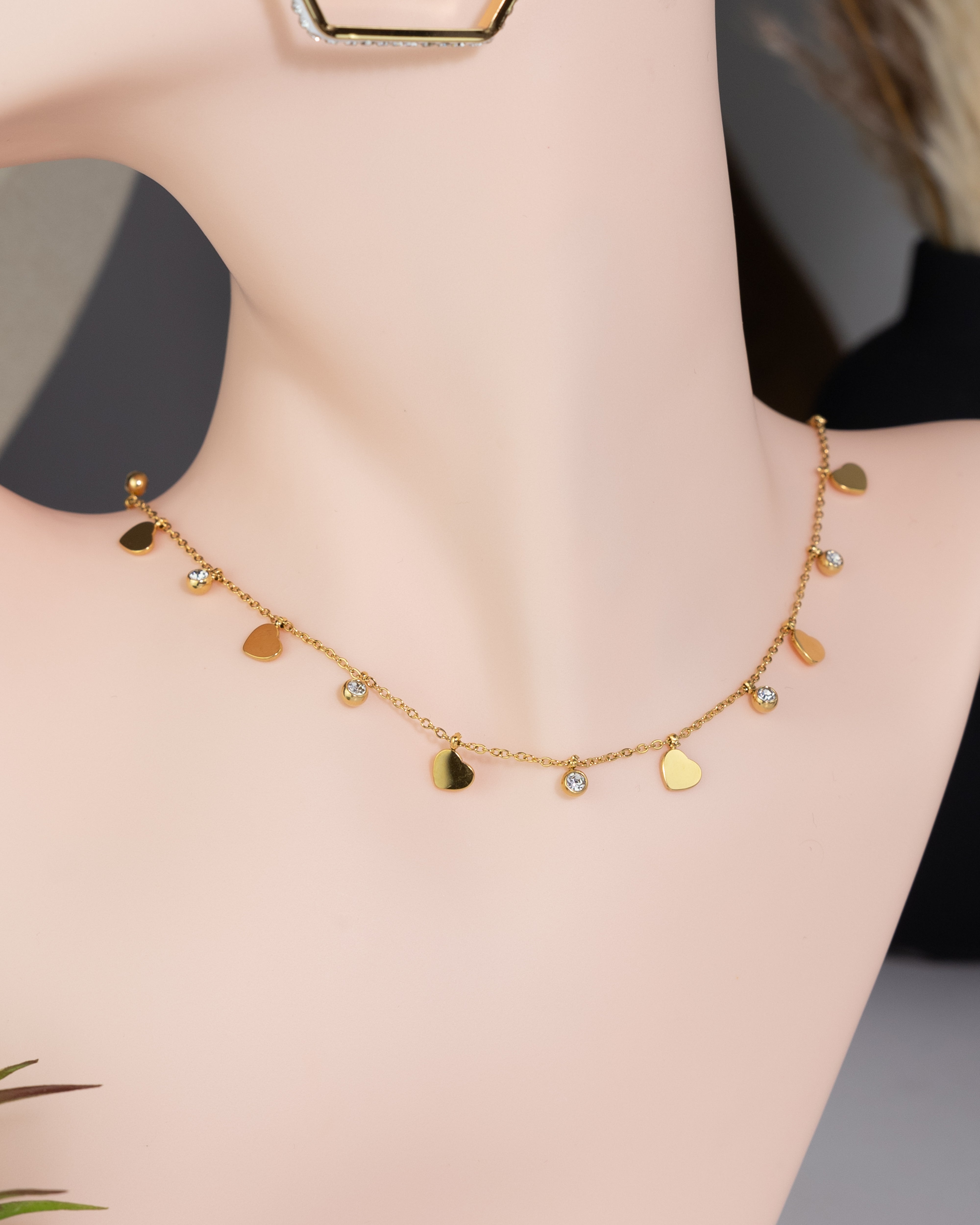 Dangling Hearts & Sparkle Chain Halskette - Glanzor