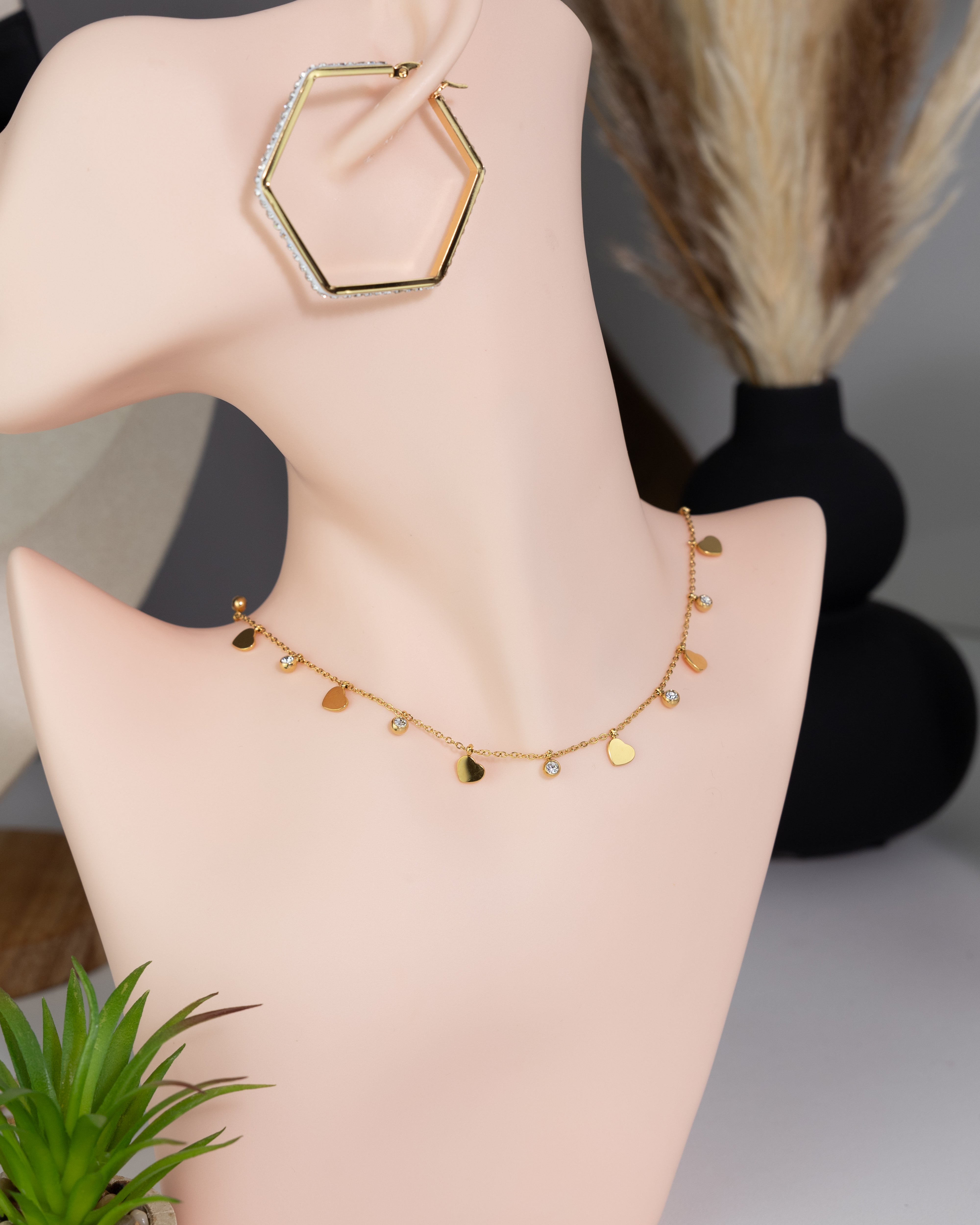 Dangling Hearts & Sparkle Chain Halskette - Glanzor