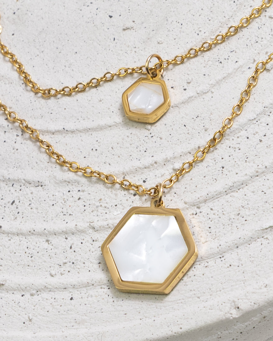 Hexagon Pearl Duo-Halskette - Glanzor