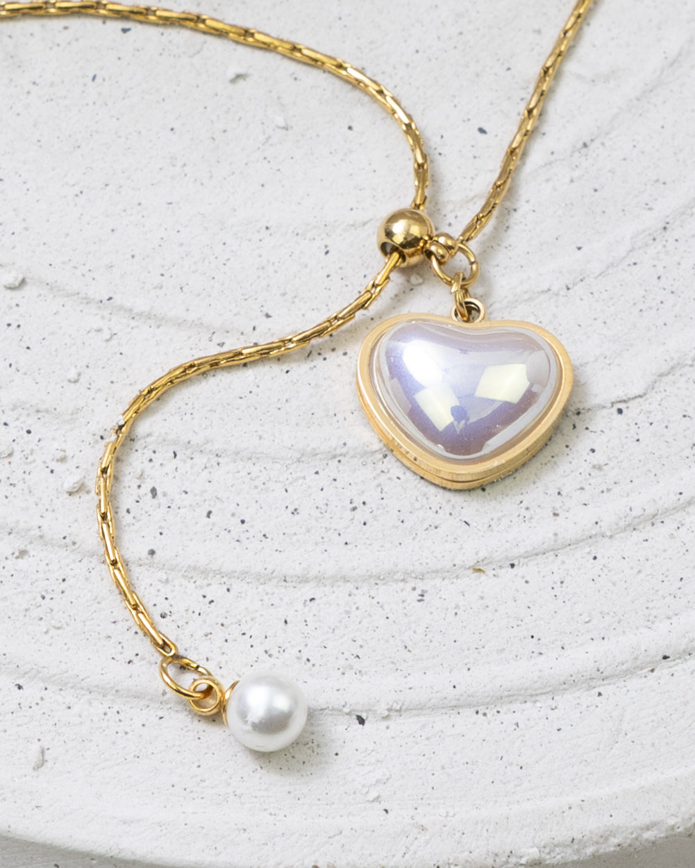 Iridescent Heart & Pearl Lariat-Halskette - Glanzor