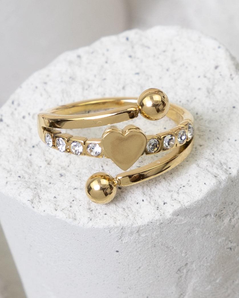Orbiting Heart Crystal Embrace Ring - Glanzor