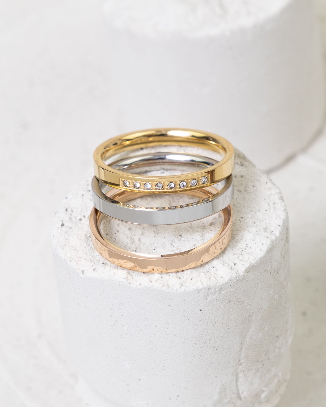 Tricolor Harmony Stackable Rings - Glanzor