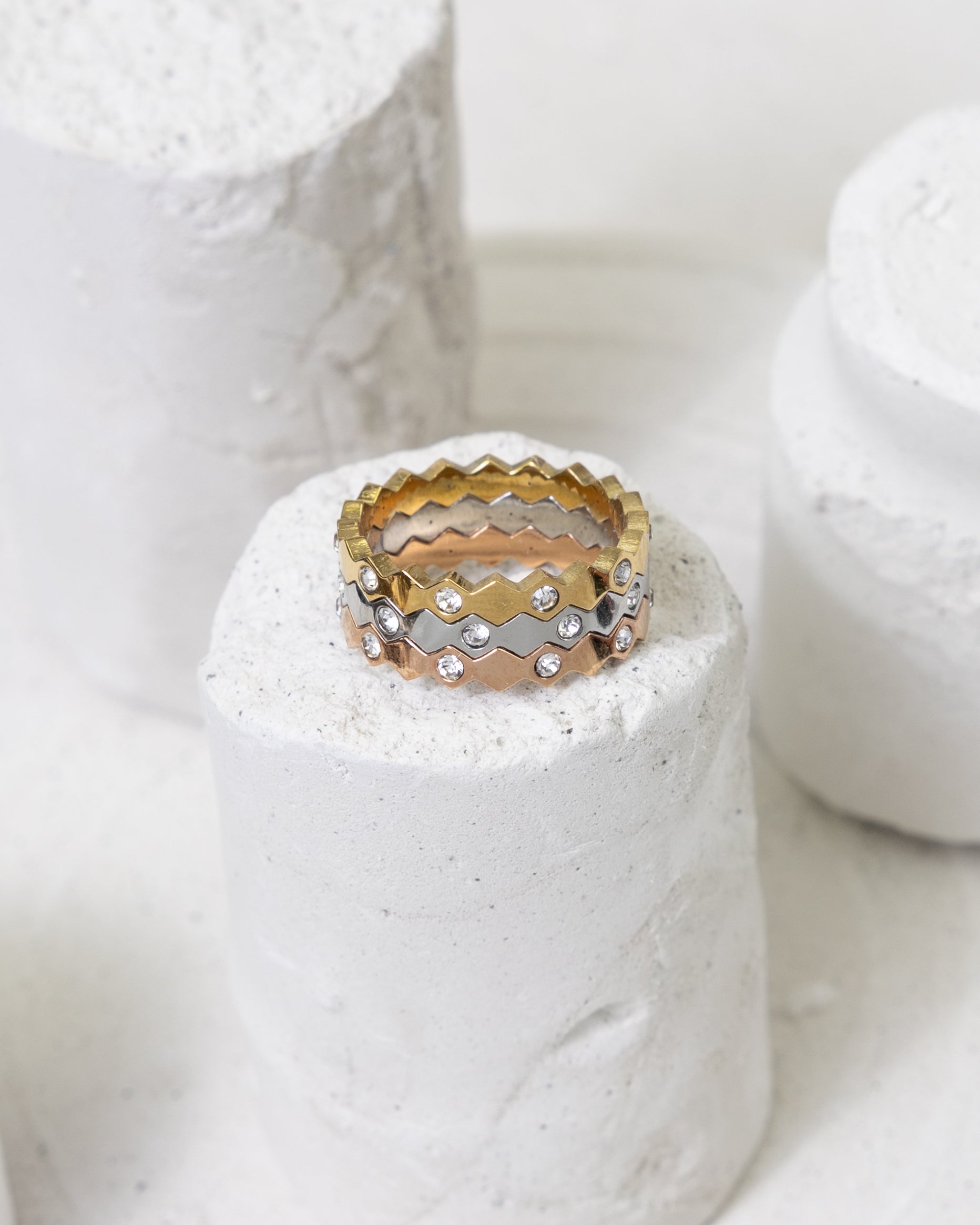 Geometric Sparkle Trinity Stack Rings - Glanzor
